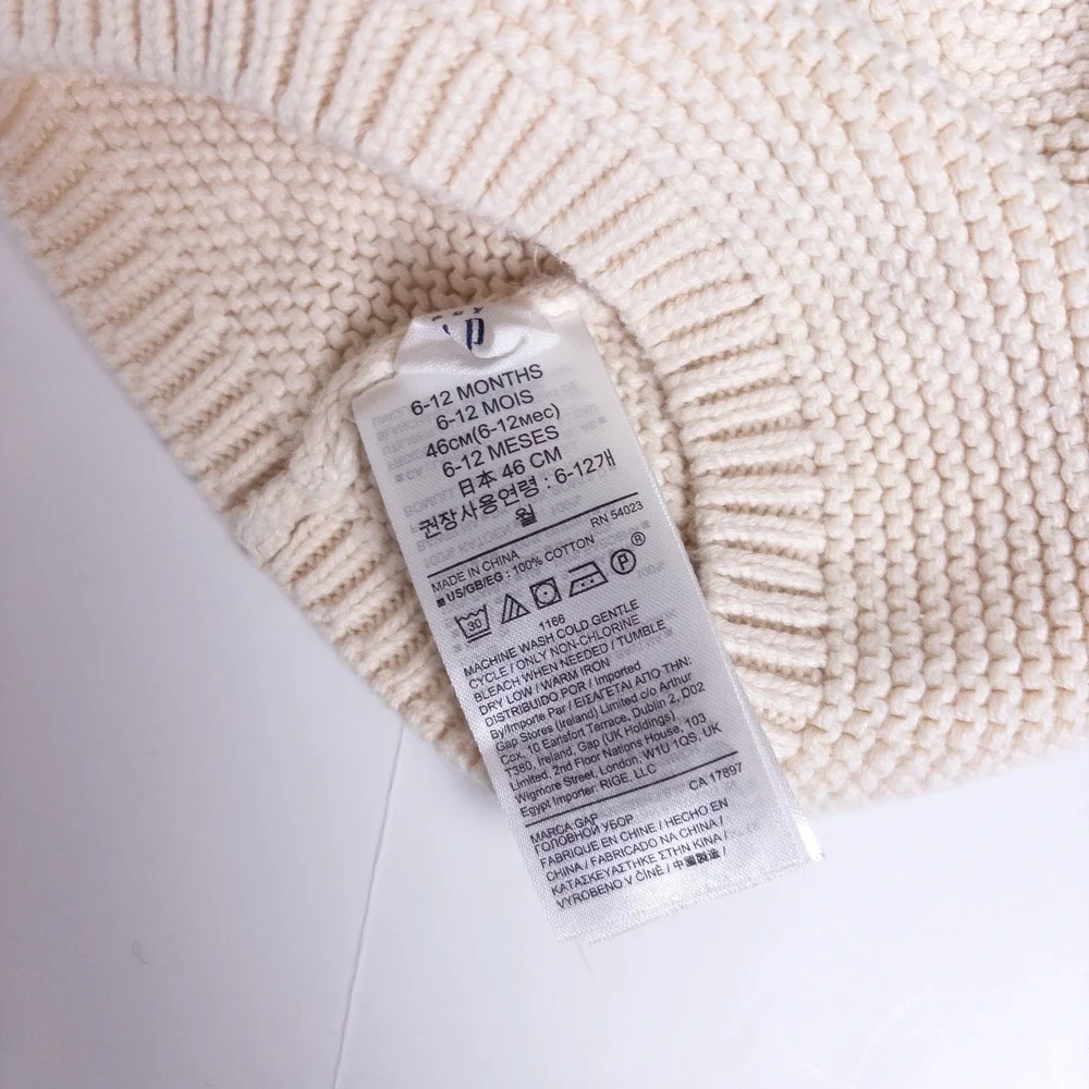 Gap Knit Beanie Cream Bear Ear Winter Hat Baby 6-12 Months